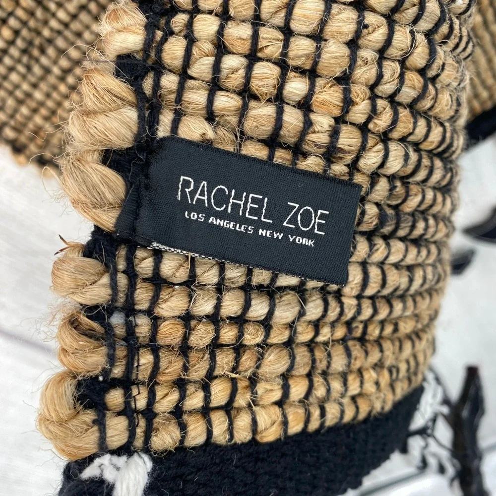 Rachel Zoe Table Runner 14x72 Tan Black Jute Woven Bat Tassels Halloween Boho